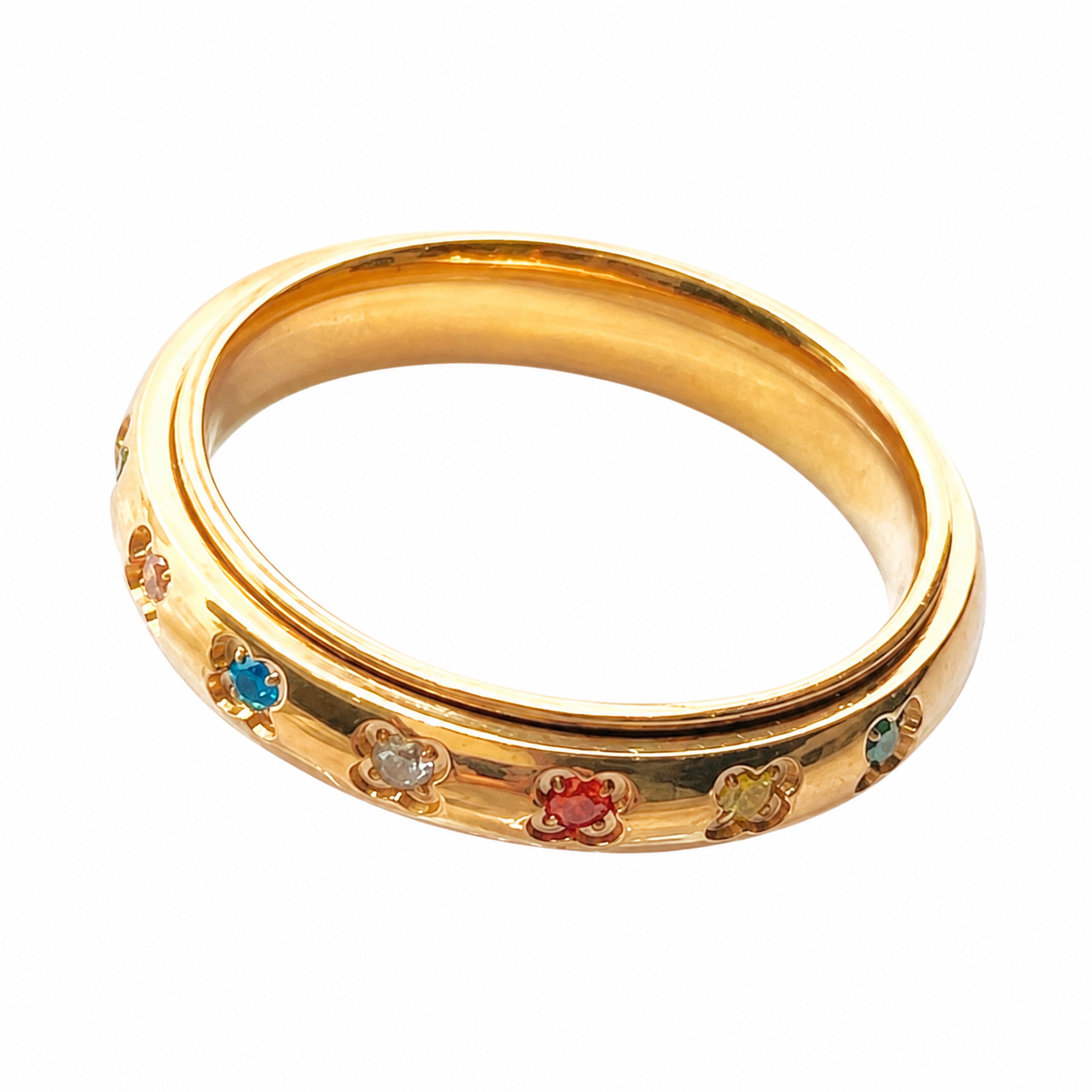 Rose Gold Plated Multicolor CZ Spinner Ring – Medium