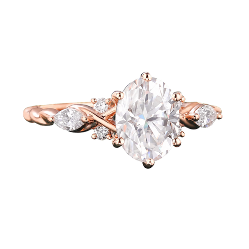 14K Rose Gold Oval Moissanite Art Deco Engagement Ring