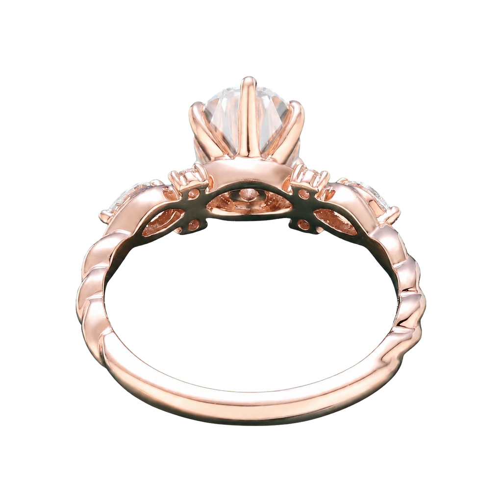 14K Rose Gold Oval Moissanite Art Deco Engagement Ring